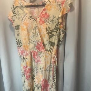 LOFT Cream and Pink Midi Romper